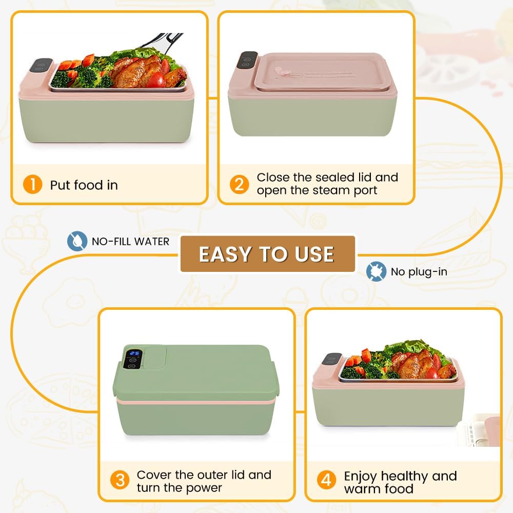 Cordless Electric lunch box, Battery Powered Heated Lunch Box，Food Heate 1L Adjustable heating time Comes with tableware and insulated bag Used for trucks, camping, offices - Image 4