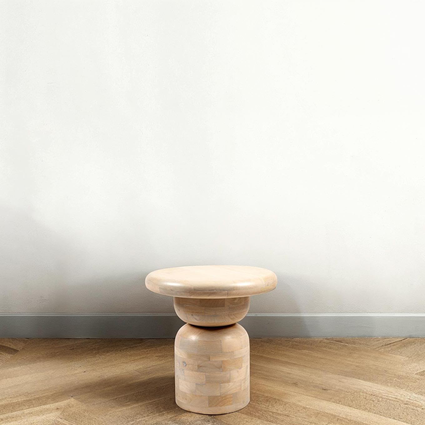 Creative Co-Op Round Mango Wood Accent Table with Stacked End Grain Base, Whitewashed Finish