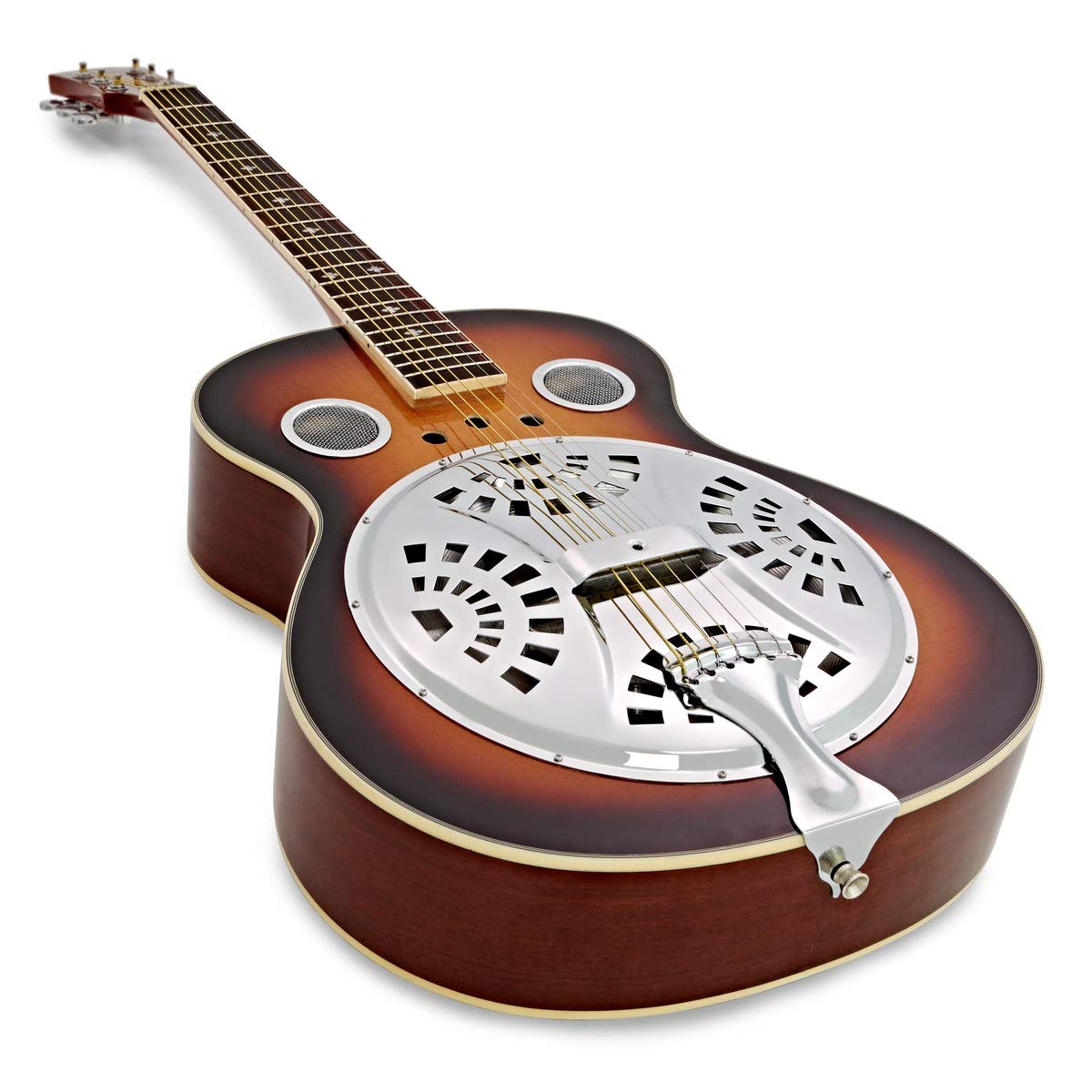 Chitarra Resofonica Manico Arrotondato, Corpo Sunburst, Gear4music | Ponticello a Ragno dal Design Classico a Cono Singolo, Manico Rotondo Comodo per il Blues, Tono Equilibrato Abete/Sapele