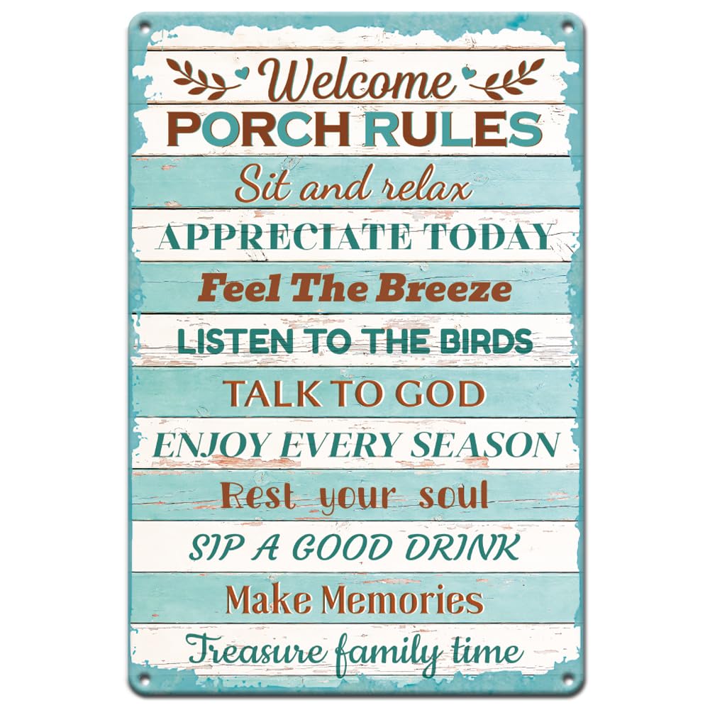 SUPERDANT Metal Signs Porch Rules Tin Signs Colorful Rustproof Iron Plaque Pre Drilled Indoor Outdoor Wall Art For Entryway Cafe Bar Gift