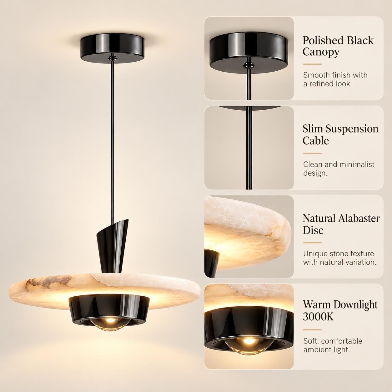 Lampada a sospensione ultrasottile, lampada a sospensione in alabastro