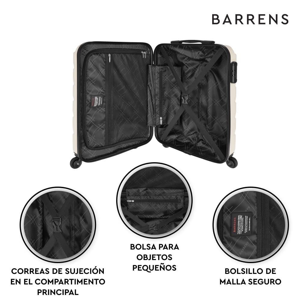 BARRENS Maleta de Cabina | Equipaje de Cabina | 55x40x20 cm | 34 L | ABS | Maleta de Viaje | 4 Ruedas | Asa Flexible | Maleta rígida | Compatible con líneas aéreas | Beige