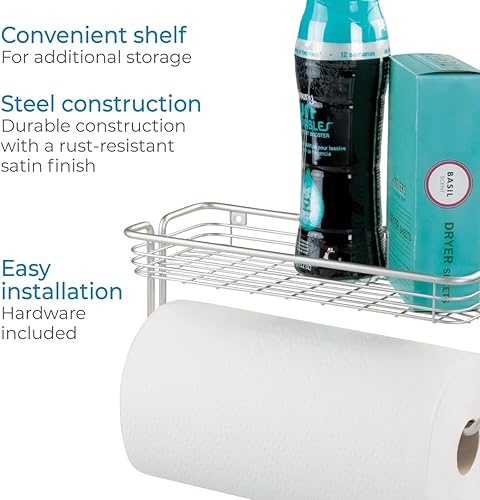 Miniatura 4 de iDesign Classico - Toallero de acero para colgar en la pared con estante dispensador de toallas de papel para cocina, baño, lavandería, garaje,