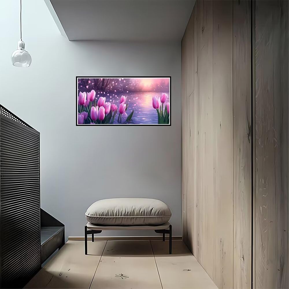 5D DIY Diamond Painting Kit Completo, Tulipano rosa Diamantini Strass Ricamo a Punto per Adulti Bambini Decorazione Casa, Kit per Pittura Diamante Mosaico Fai Da Te, per Decorazioni Casa 50x100cm S117