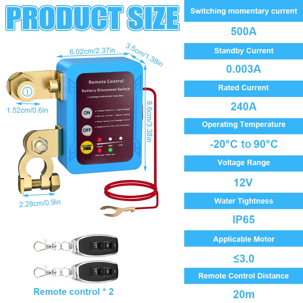 Stacca Batteria Auto 12V Remoto - Interruttore Antifurto Con Telecomando 100m, Taglio Automatico 240A Per Auto E Barche - Foto 10