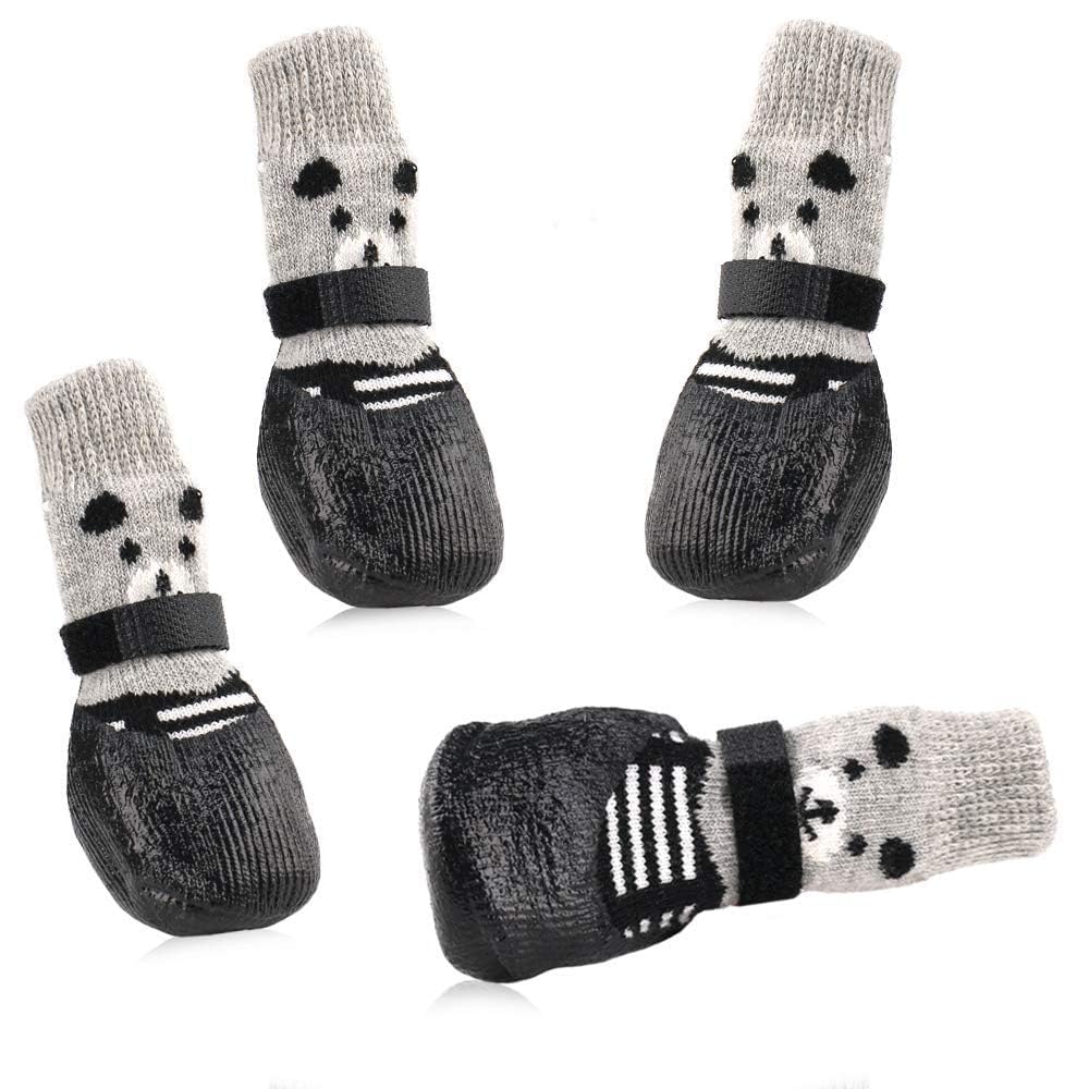 Dog Shoes, 2 Pair Pet Shoes for Dogs Cats Socks, Anti-Slip Sole Adjustable Dog Cat Paw Socks Fit for Indoor Outdoor Wear (Black, Medium)