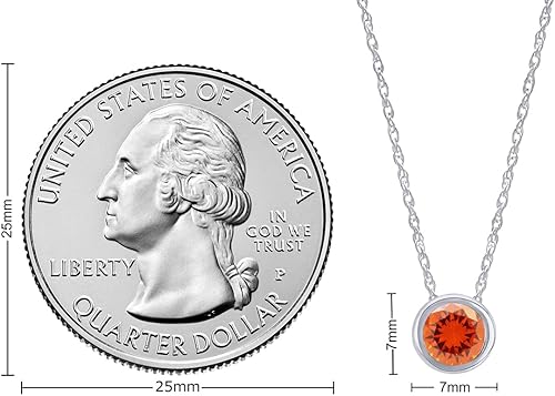 Miniatura 5 de Wishrocks Round Cut Bezel Set Simulated Birthstone Solitaire Pendant Silver Chain Necklace for Women in 14k Gold Plated 925 Sterling Silver Along