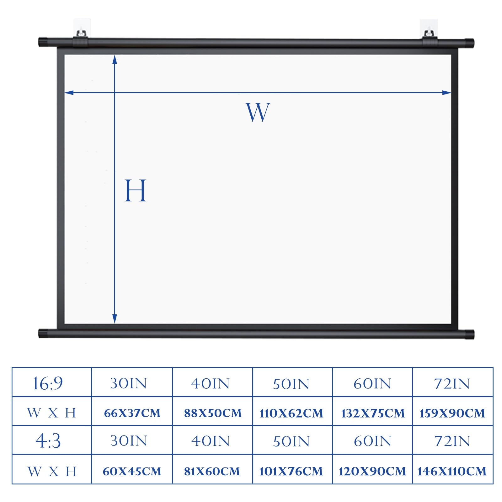 Schermo for Proiettore Avvolgibile Manuale Da 40 60 72 Pollici, Antirughe | 16:9/4:3 HD 4K Telo for Videoproiezioni, for Home Theater Cinema Ufficio Videogiochi Interno Esterno(30in 4:3)