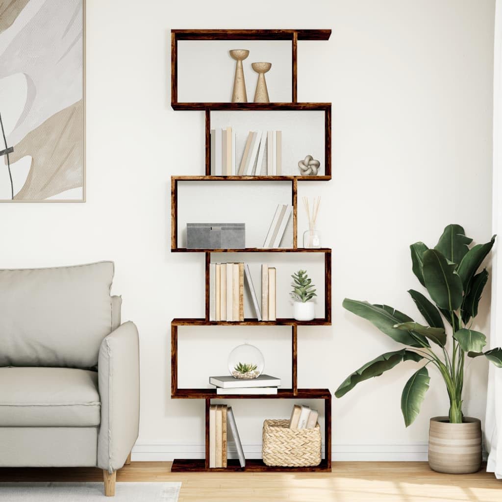 Regał na książki 6 pięter 70 x 24 x 193 cm | Geometryczne wzornictwo, przesunięte półki, materiał drewnopochodny, wszechstronne zastosowanie, łatwe w utrzymaniu