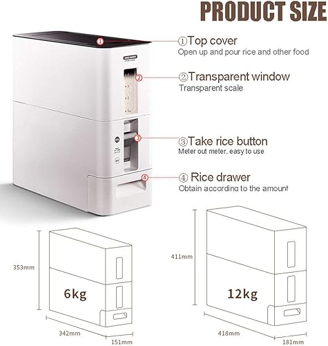Miniatura 5 de Dispensador de arroz, contenedores de almacenamiento de plástico, contenedor de almacenamiento sellado al aire para mantener el arroz seco, fresco y