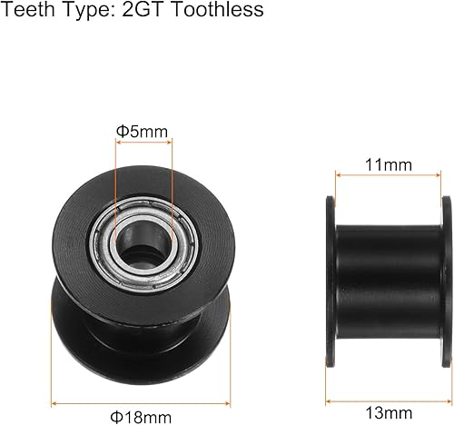 Miniatura 2 de HARFINGTON 5pcs 2GT Polea tensora 0.197 in diámetro 0.709 in diámetro correa dentada de aluminio sin dientes para 0.433 in ancho cinturón 3D