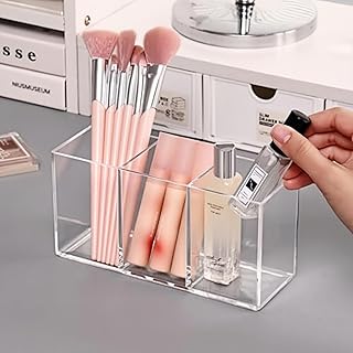 Acrylic Pencil Pen Holder 3 Compartment, Clear Pencil Cup Stationery Organizer for Desk