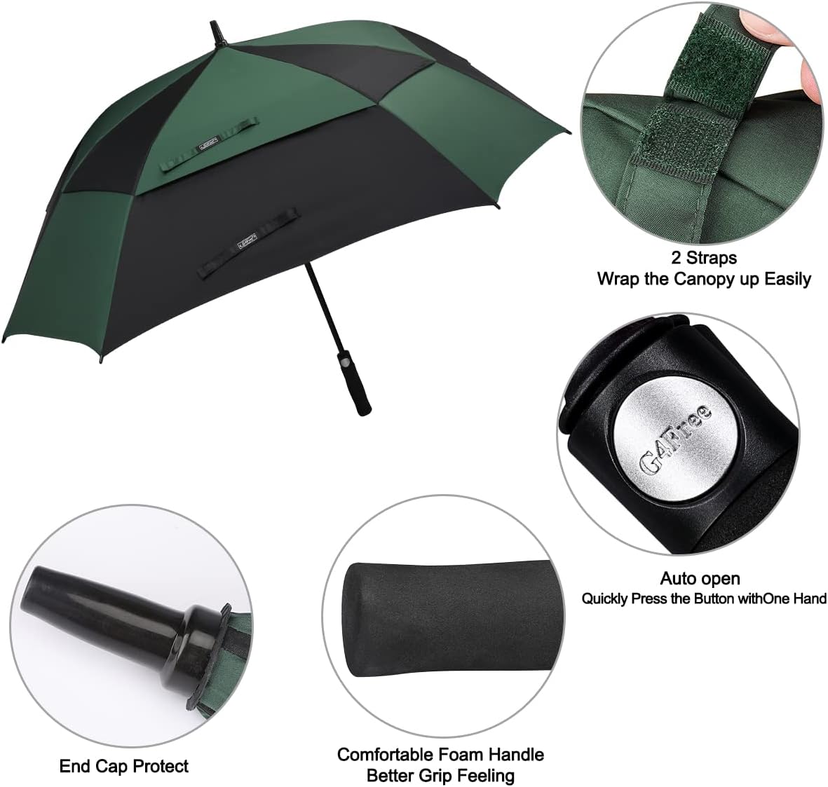 review G4Free Extra Large Golf Umbrella 62 inch Vented Square Umbrella Windproof Auto Open Double Canopy Oversized Stick Umbrella