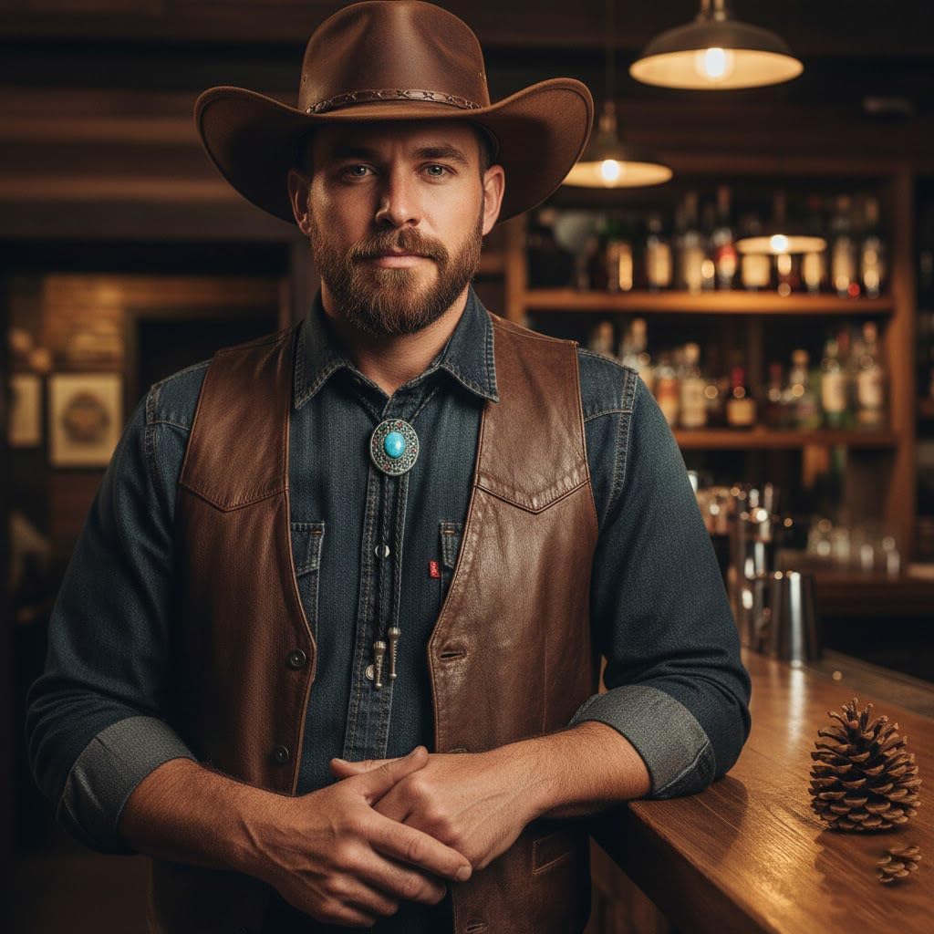 Vintage Western Bolo Tie for Men Women Turquoise Stone Oval Pendant Braided Leather Cord Cowboy Necktie