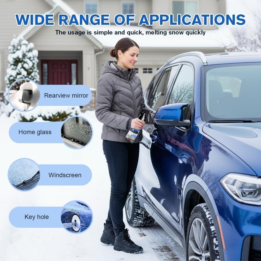 Car Windshield Snow Melting Coating Spray,Windshield De Icer Spray for Winter,Multi-Purpose Car Window Remover Snows Sprays for All Cars (2PC)