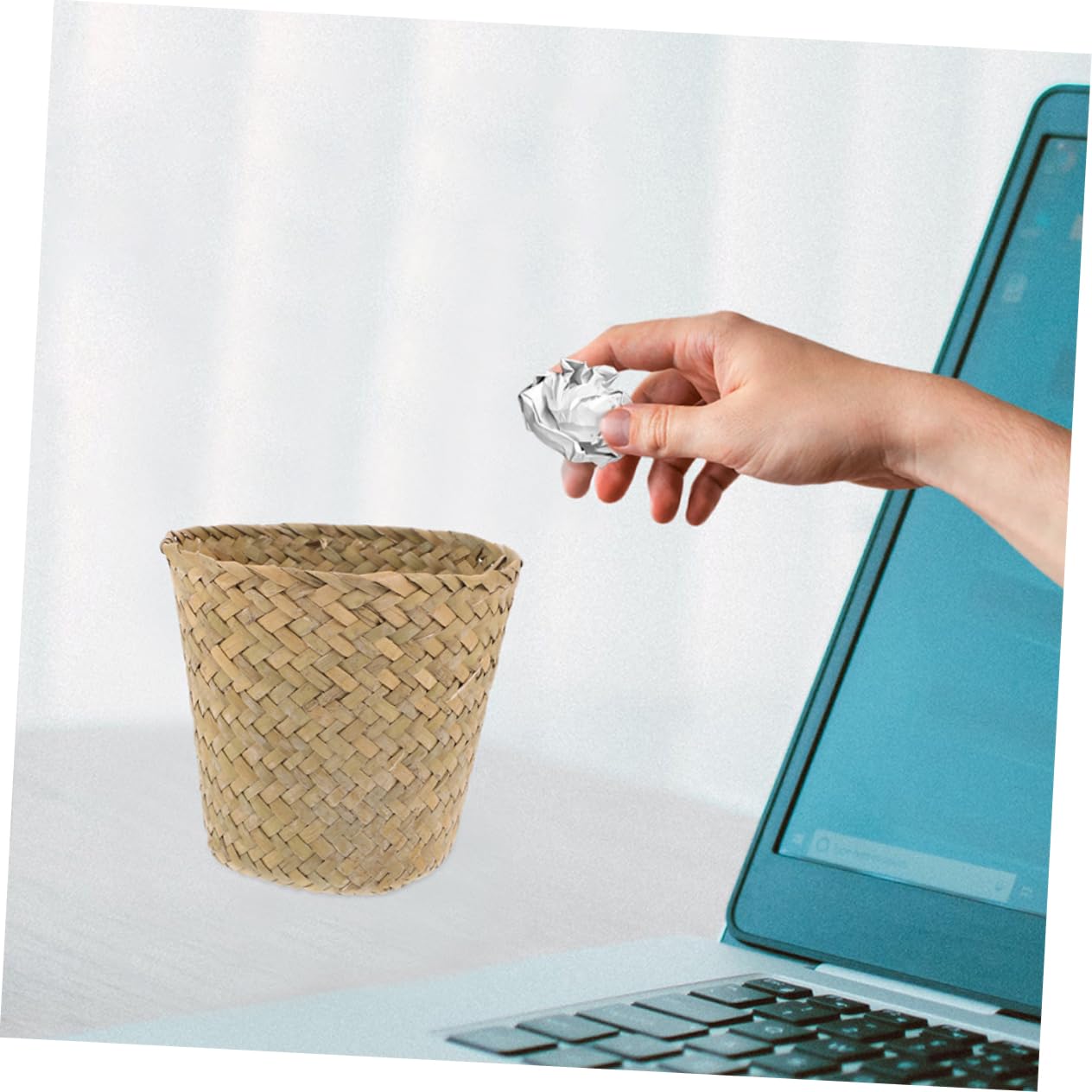 PRETYZOOM Cestino Portaoggetti Intrecciato con Coperchio in Paglia e Fodera in Cotone, Resistente All’usura, Formato Piccolo, Organizer Decorativo per