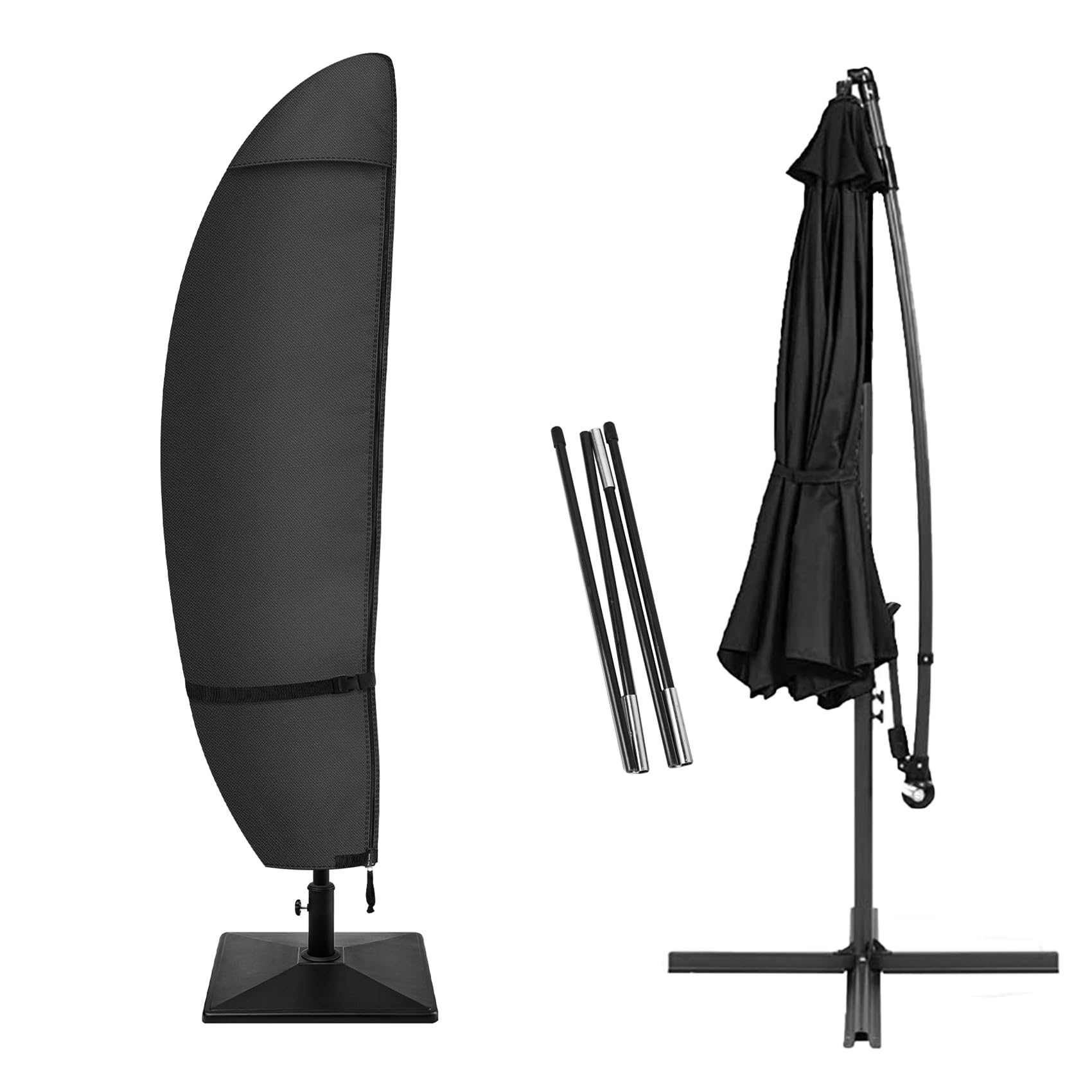 Porch Shield Patio Umbrella Cover - Outdoor Waterproof Garden Offset Banana Parasol Cover Fits Cantilever Offset Umbrella 12-14 Feet, Black