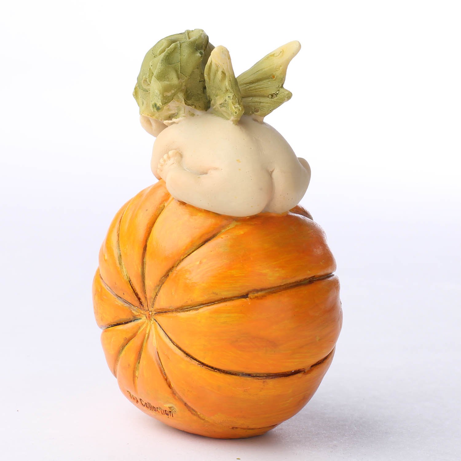 Feengarten-Figur: Feenbaby Auf Orangefarbenem Kürbis – Handbemalt, Für Terrarium & Draußen