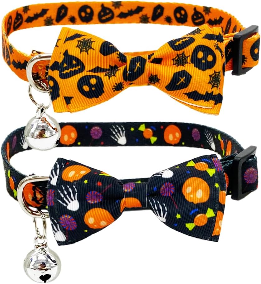 Pet Supplies 2 Pack Halloween Cat Collar with Bow Tie and Bell