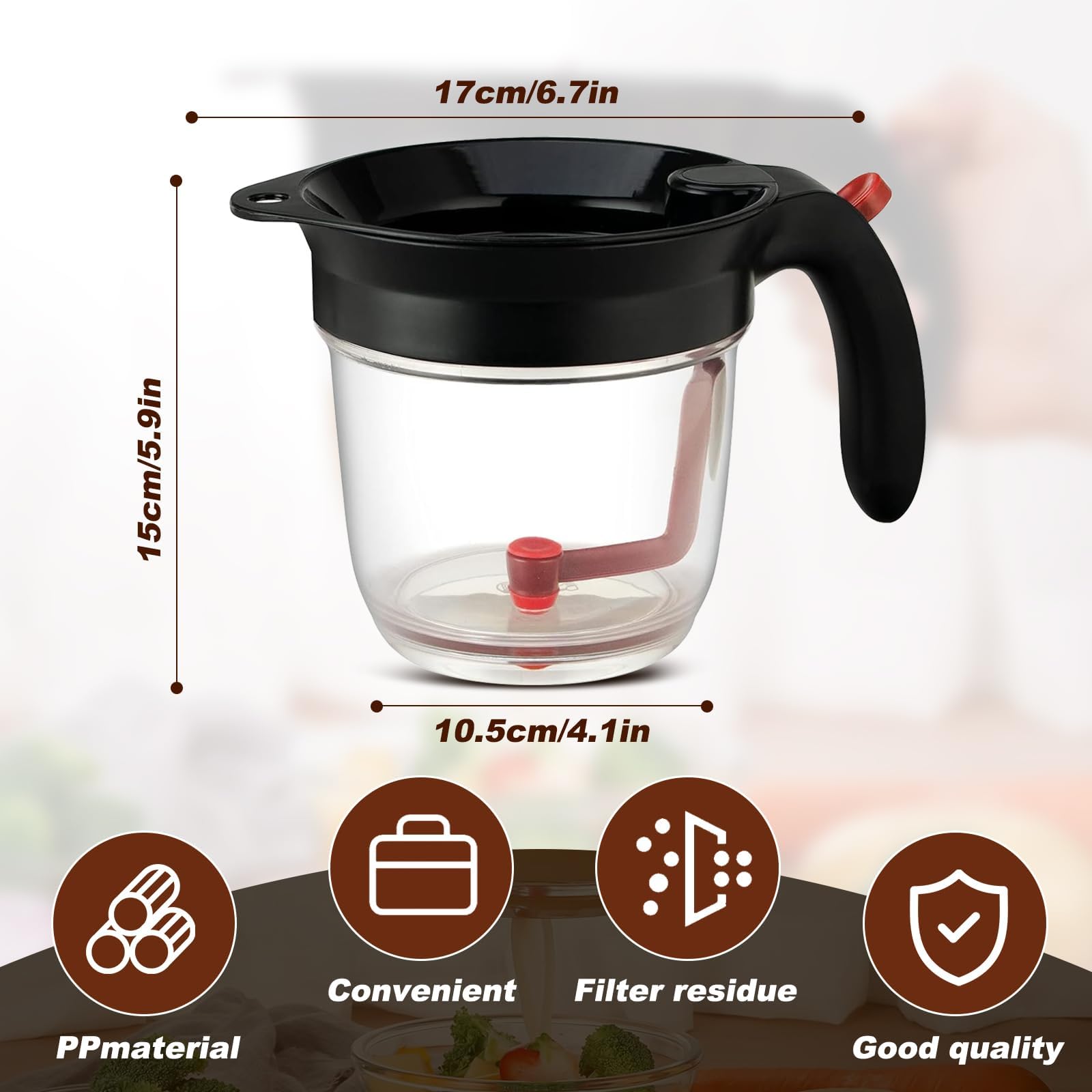 Separatore di Grassi 1000 ml con Filtro e Rilascio Inferiore – Separatore di Grasso Cucina per sughi, zuppe e brodi, facile separazione di olio e liquidi, utensile da cucina pratico per casa carne