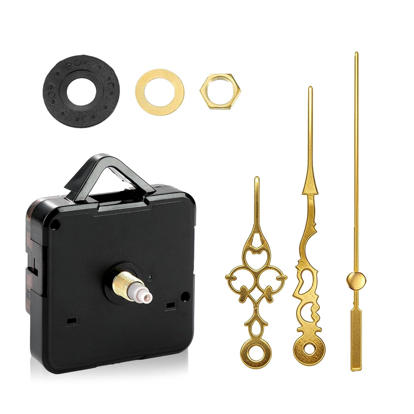 Geräuschloses Uhrwerk Set, Uhrwerk für Wanduhr 24MM, Inklusive Zeiger für Stunden, Minuten und Sekunden, Robustes Ersatzteil-Kit für Uhrreparatur und DIY-Projekte, Schwarz (golden)