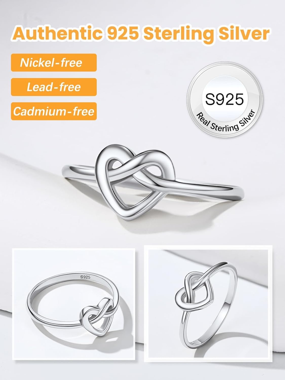 Bestyle 925 Sterling Silver Ring for Women, Minimalist Claddagh Ring Celtic Knot Ring for Women, Irish Promise Wedding Band, Gold/Rose Gold Vermeil Women Band Ring, Stackable, Gift for Her - Image 2