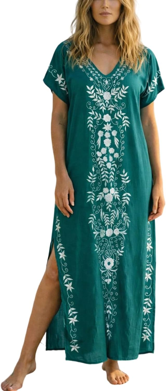 Long Kaftan Bohemian Kimono Beach Swimsuit Cover Up Maxi Dress for Women