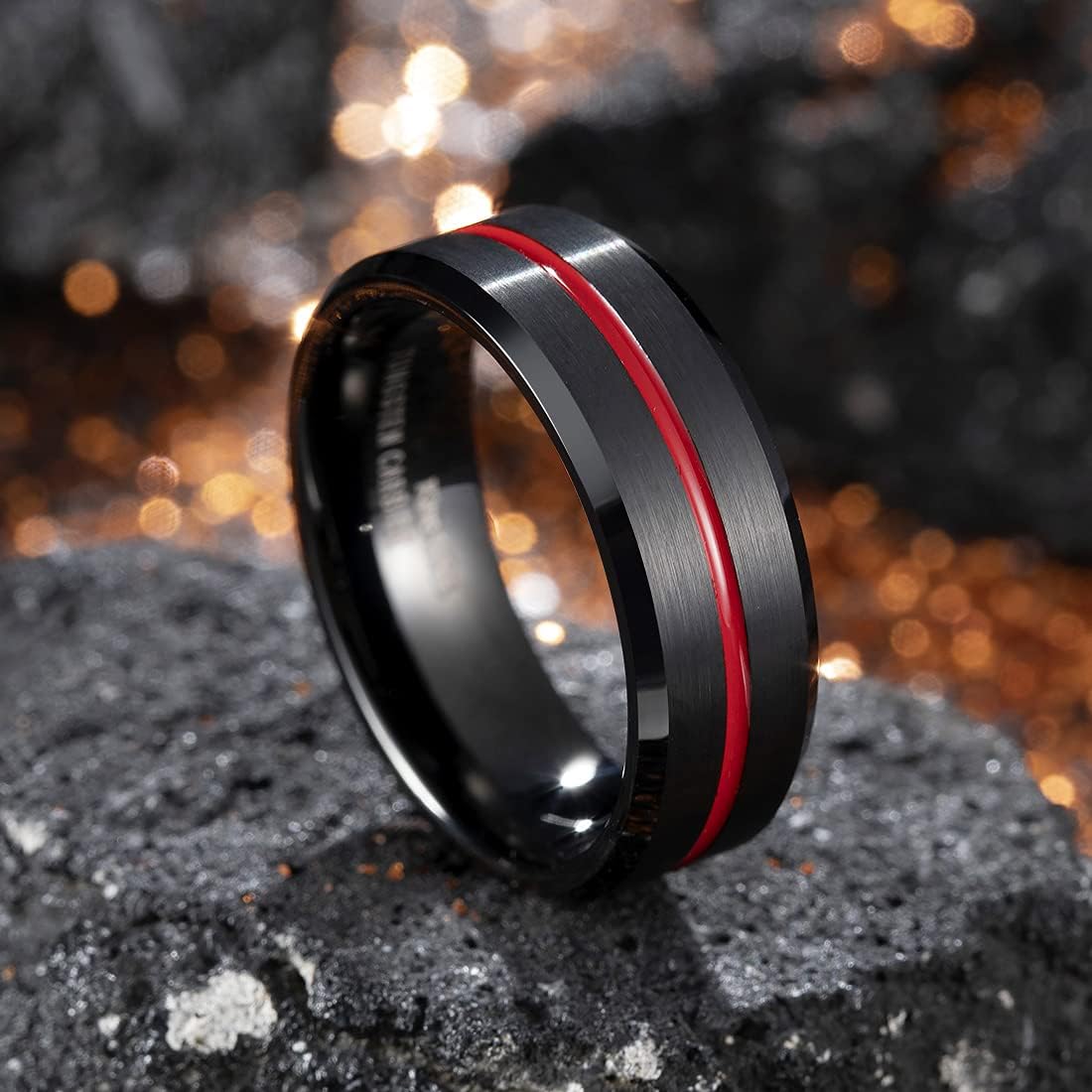 King Will 6mm 8mm Loop Red Black Silver Blue Groove Tungsten Carbide Wedding Band Groove Engagement Ring for Men Comfort Fit|