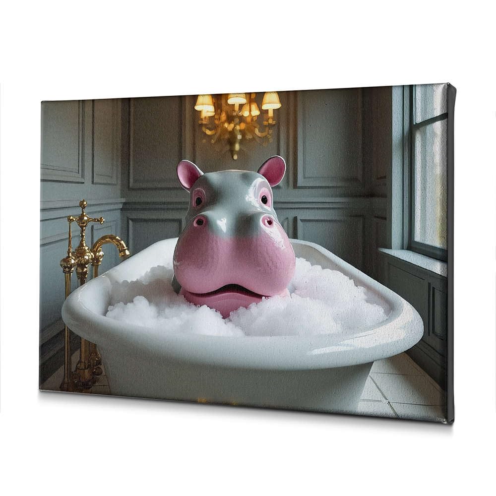 Tableau déco salon hippopotame au bain pour habiller une bibliothèque