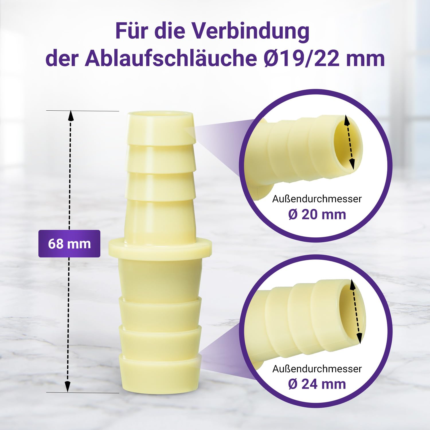 JUGUTA Raccordo Scarico Lavatrice Per Lavastoviglie, Doppio Connettore Filettato A Y Per Tubo Con Raccordo Di Ingresso Da 20-32Mm E Uscita Tubo Da 36 Mm Con Filettatura Plastica