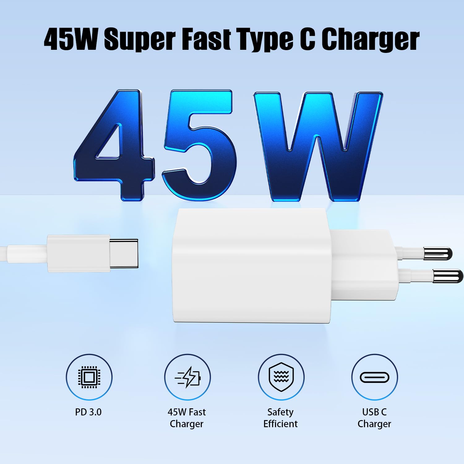 45W USB C Chargeur Rapide pour iPhone 17 16 15 Pro Max,2-Port Chargeur Usbc Apple avec 1M+2M Câble USB C pour iPhone 17 16 15 Pro /17 Air/17E/15 16 Plus/iPadPro/Samsung Galaxy S25/S24/S23 Ultra-Blanc