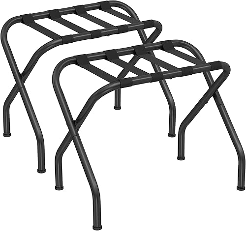 Miniatura 8 de SONGMICS Bastidores para equipaje, juego de 2, soporte para maleta con estante de almacenamiento de tela, para habitación de invitados, dormitorio,