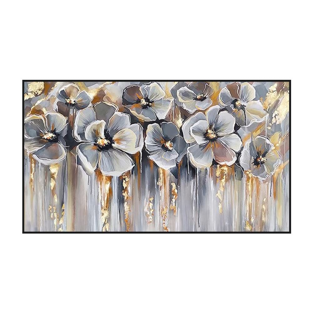 Peinture à l'huile sur toile abstraite moderne salon déco prune et gris