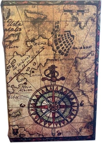 Miniatura 4 de Caja de libros decorativa estilo pirata, caja de cuero sobre madera, rosa del viento, brújula, recuerdo náutico