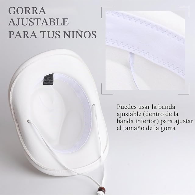 Foto 2 de 7 de DRESHOW Sombrero Cowboy Niños Niñas Western Fedora Fieltro Hebilla de Cinturón Sombreros Retro Panamá…