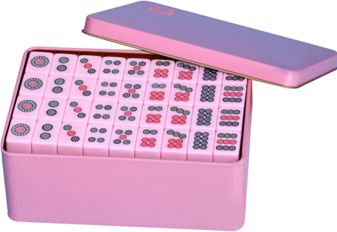 VPH Mini Chinese Mahjong 144 Pieces Aqua Pink Iron Box All Hand Painted