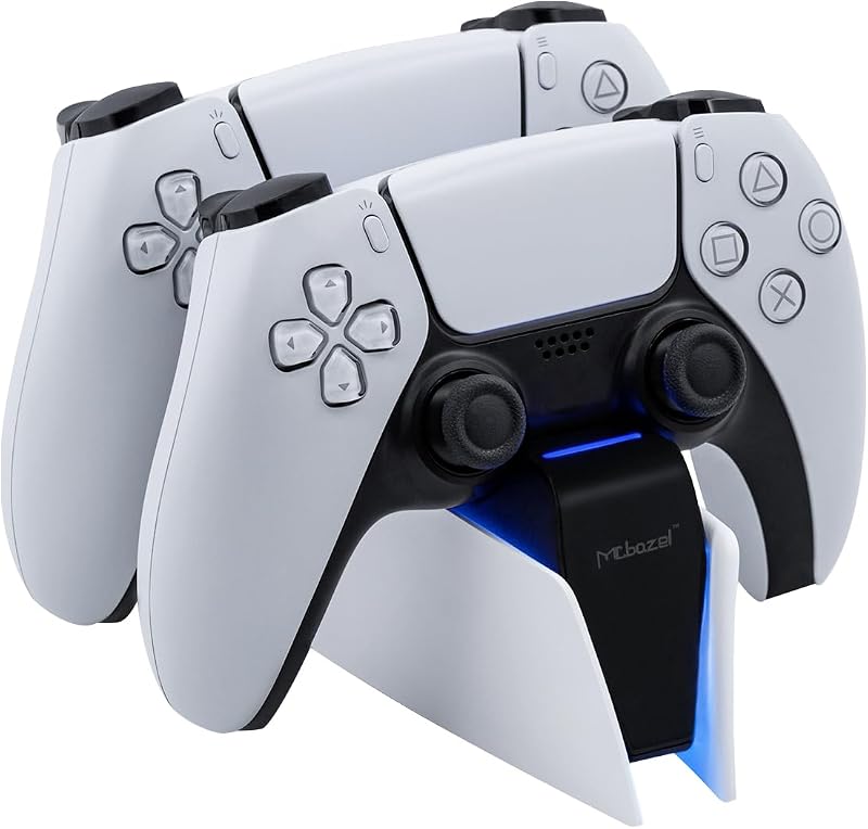 Mcbazel Cargador dual para PS5, cargador de controlador, estación de carga rápida, adaptador de carga USB tipo C con indicador LED para controlador PlayStation 5 DualSense