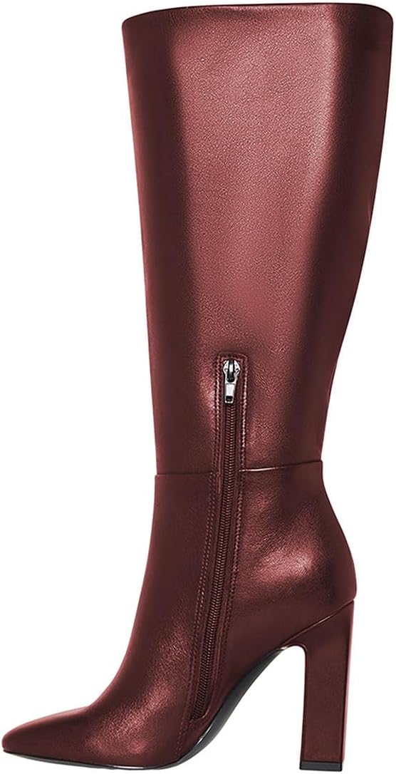 miss left Women Wide Calf Knee High Boots Closed Round Toe Chunky Heels Side Zipper Fashion Long Boot Dressy Party Shoes Size 4-16 US