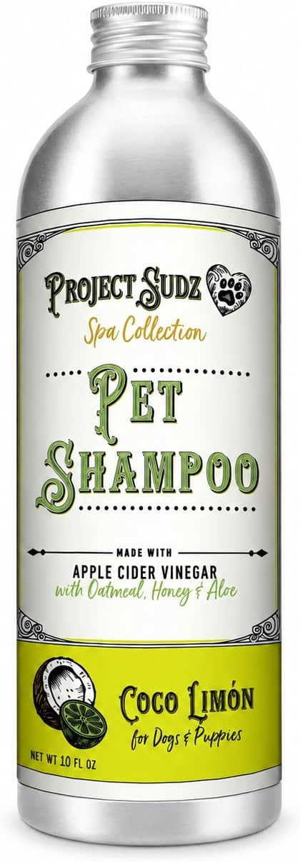 Project Sudz Coco Limón Dog Shampoo – Coconut Lime Scent with Apple Cider Vinegar, Oatmeal, Honey & Aloe – Rich-Lather Spa Shampoo for Dogs & Puppies – Aluminum Bottle, 10 fl oz
