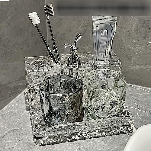 歯ブラシスタンド ガラス歯ブラシカップ2個 3個 電動歯ブラシ収納 歯ブラシ置き アクリル 多機能 水切りタイプ 吸水速乾 メイクブラシ入れ カミソリ入れ 洗面所・浴室・キッチン・洗面台用 プレミアム ホテル