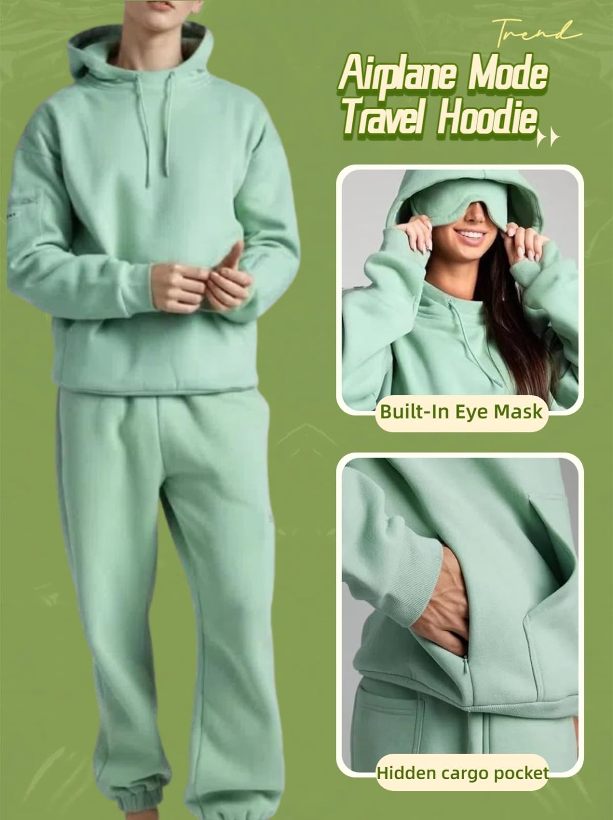 Générique Airplane Mode Travel Hoodie with Eye Mask, Travel Hoodie with Secret Pockets Womens, Sweatshirt Pullover for Flying Sleeping, Wearable Blanket Hoodies for Men Women Sleep
