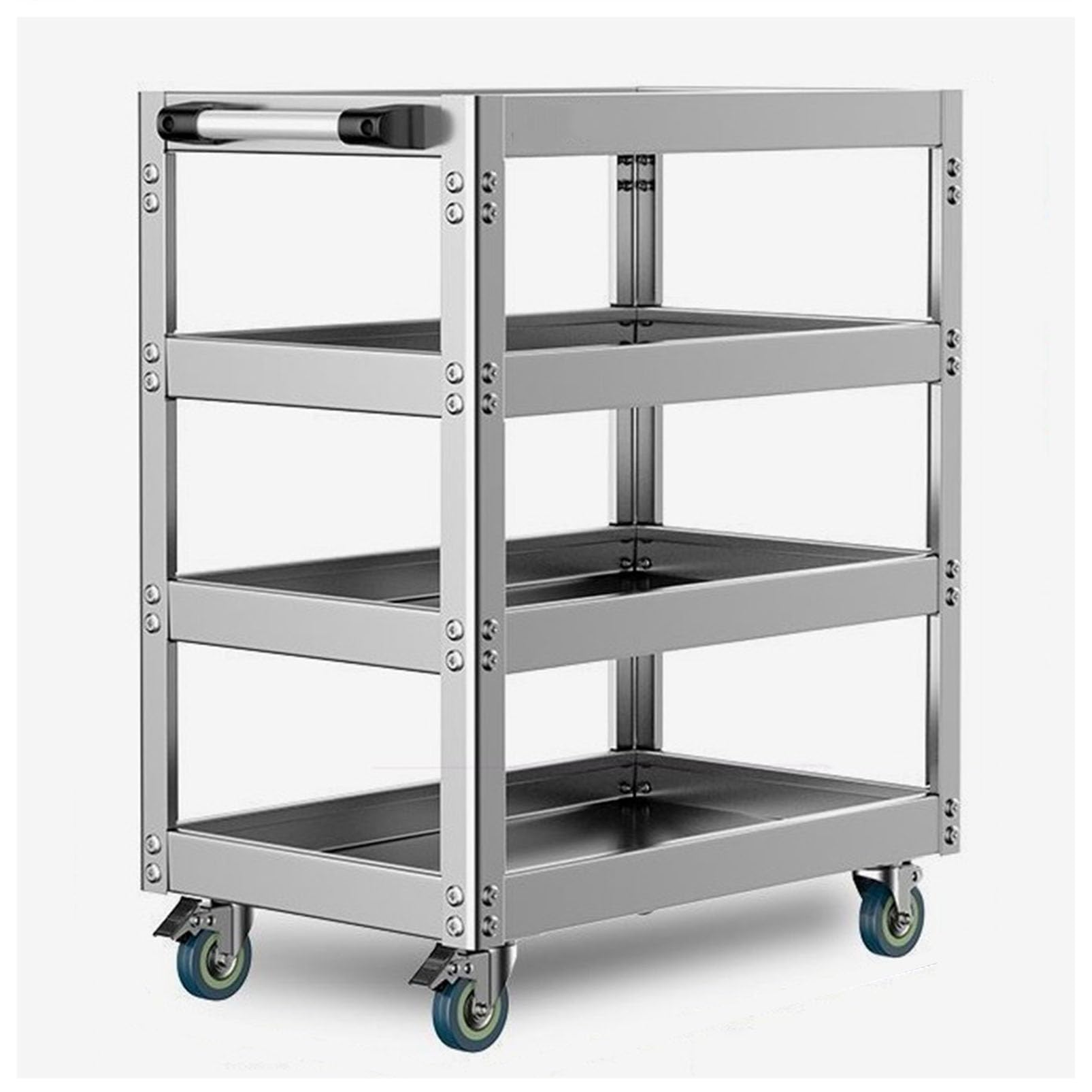 LJYKBFL Heavy Duty Stainless Steel Utility Cart Large Capacity Rolling Toolfor Garage Warehouse & Repair Shop Versatile Mobile Trolley with Heavy-Duty Wheels for Mechanics
