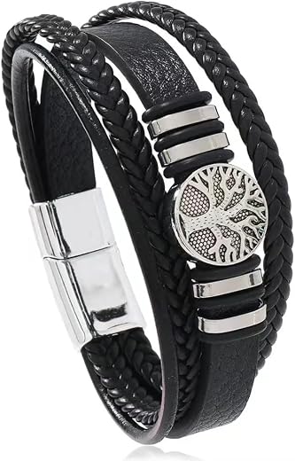 MEENAZ Leather Bracelet for Men Black Bracelet for man boys Magnetic Clasp multistrand Mens Beads Gold Bracelet Bracelets ...