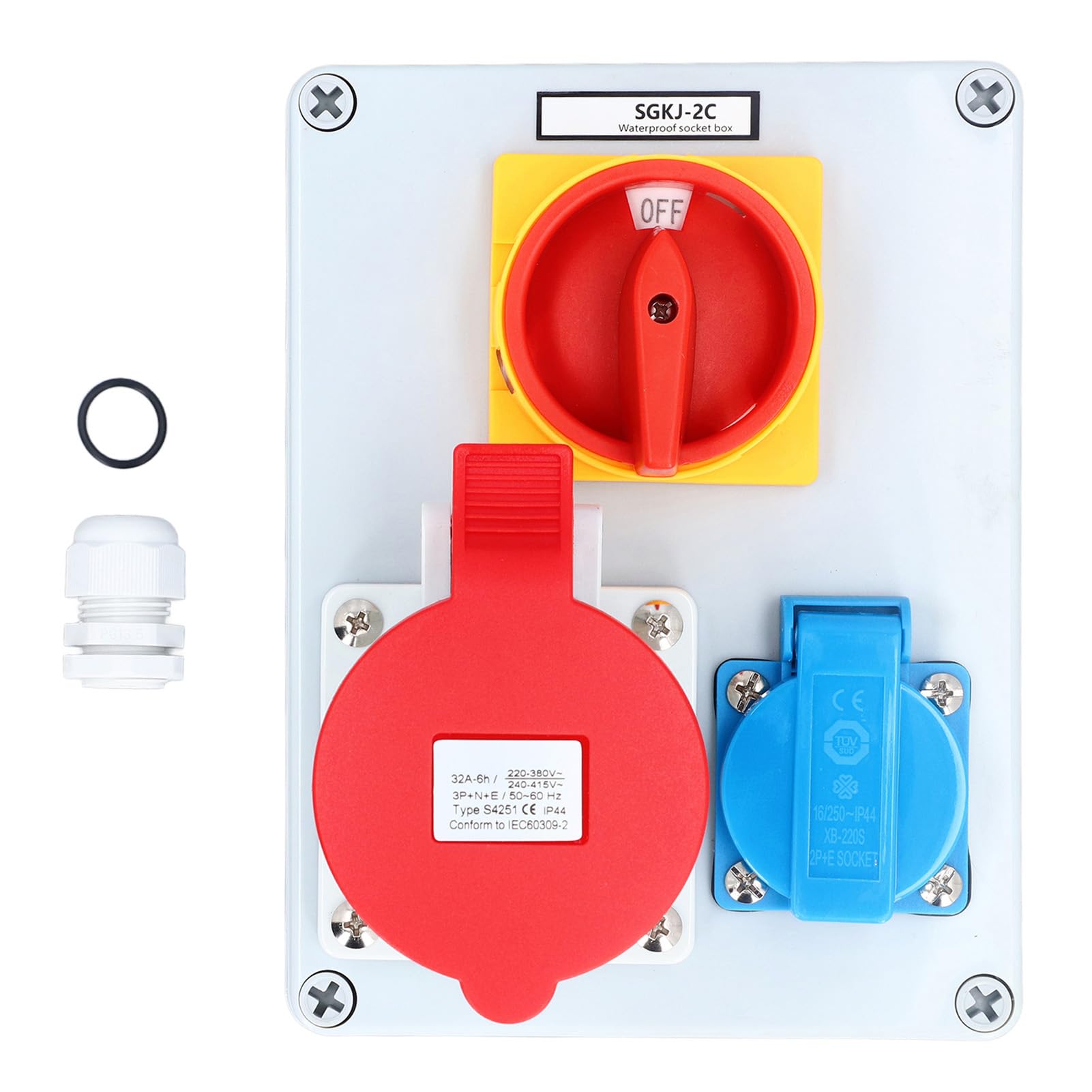 Enchufe Europeo Enchufe Industrial con Interruptor IP44 Caja de Salida Impermeable para Exteriores 250 V 16 A 32 A 5 Pines Compacto Práctico para Varios Lugares de Trabajo en