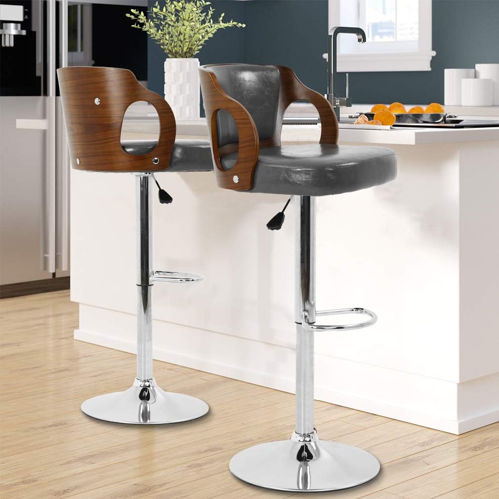 BestOffice Counter Height Bar Stool Set of 2 Barstools Modern Swivel Bar Stool Height Adjustable PU Leather Bar Stools Hydraulic Home Kitchen Stools