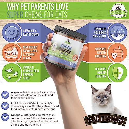 image for Strawfield Pets Cat Probiotics, L-Lysine, Salmon Omega 3 Fish Oil for 