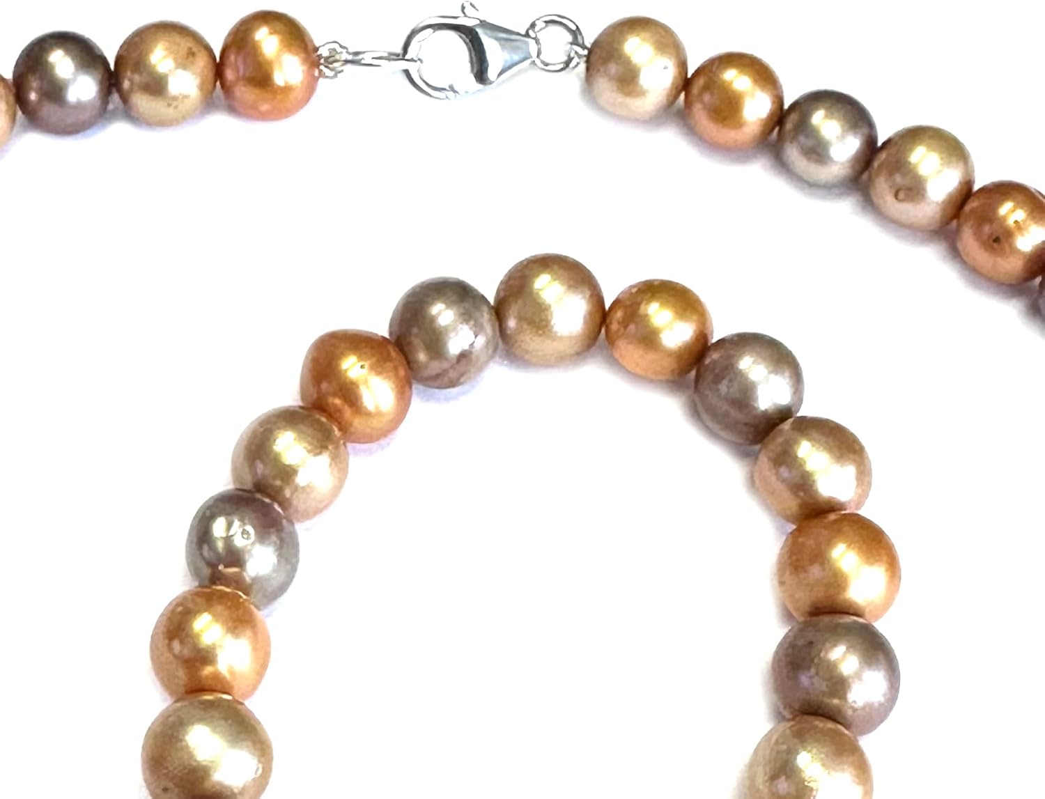 .925 Sterling Silver 7mm Multi Color Freshwater Pearl Necklace