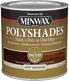 Minwax PolyShades Wood Stain + Polyurethane Finish – ½ Pint, Mission Oak, Satin