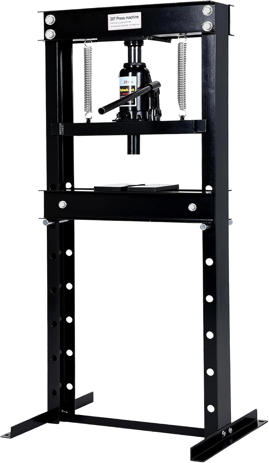 20 Ton Hydraulic H-Frame Shop Press with Adjustable Table & Stamping Plates for Auto Repair, Garage Use, Metalworking, Black