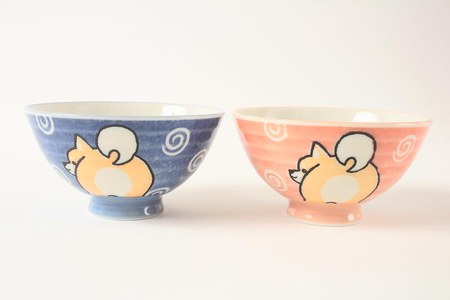 Mino ware Japanese Pottery Pair Rice Bowl Animal Pattern (set of 2) made in Japan (Japan Import) MIG011 (Shiba Dog)